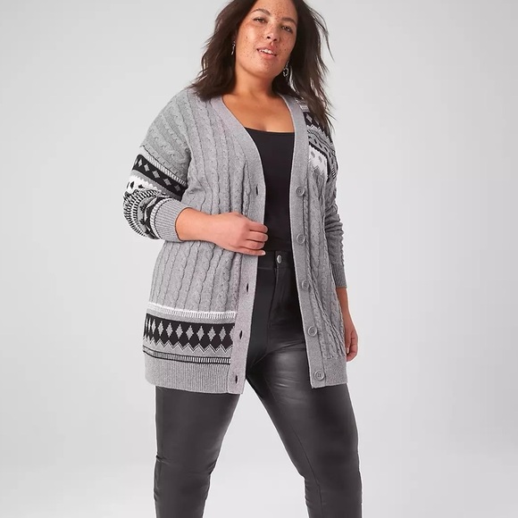 Lane Bryant Classic Button-Front Cable Jacquard Cardigan Sz 18/20 Gray Nordic - Picture 1 of 9